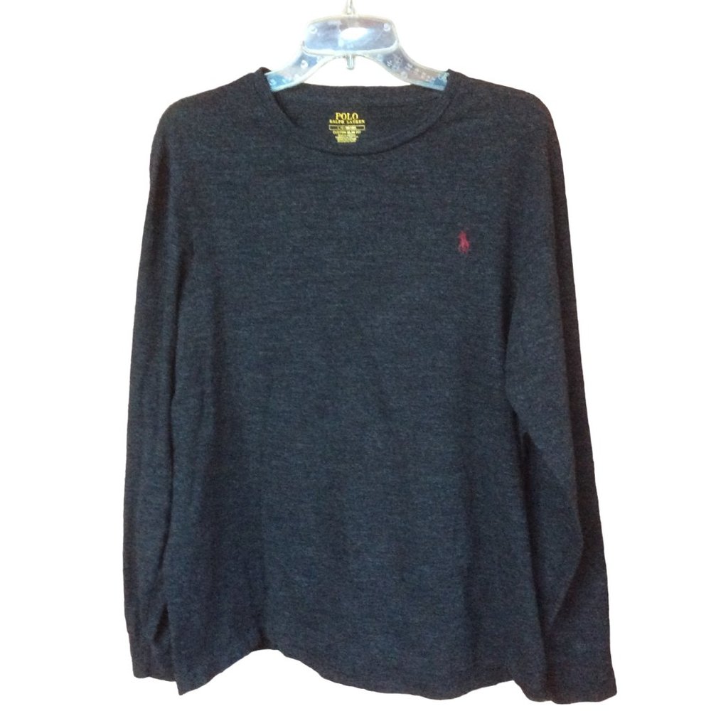 Polo Ralph Lauren Grey Embroidered Pong Long Sleeve Custom Slim Fit Tee Large